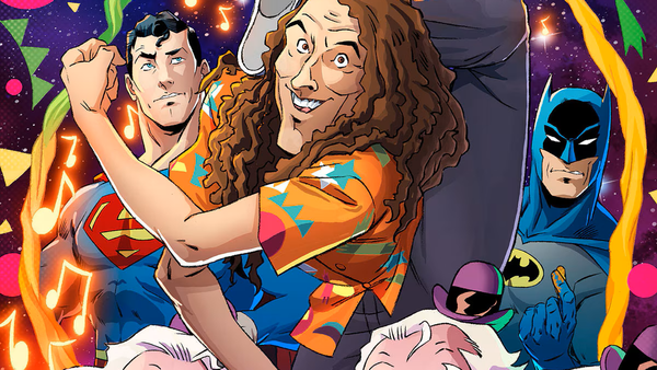 Okładka komiksu „World's Weirdest" z batmanem, supermanem i Weird Alem