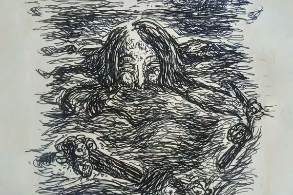 Szkicowa grafika zapowiadająca komiks „Łaźnia” Ottoicharta, z postacią zanurzoną w wodzie.